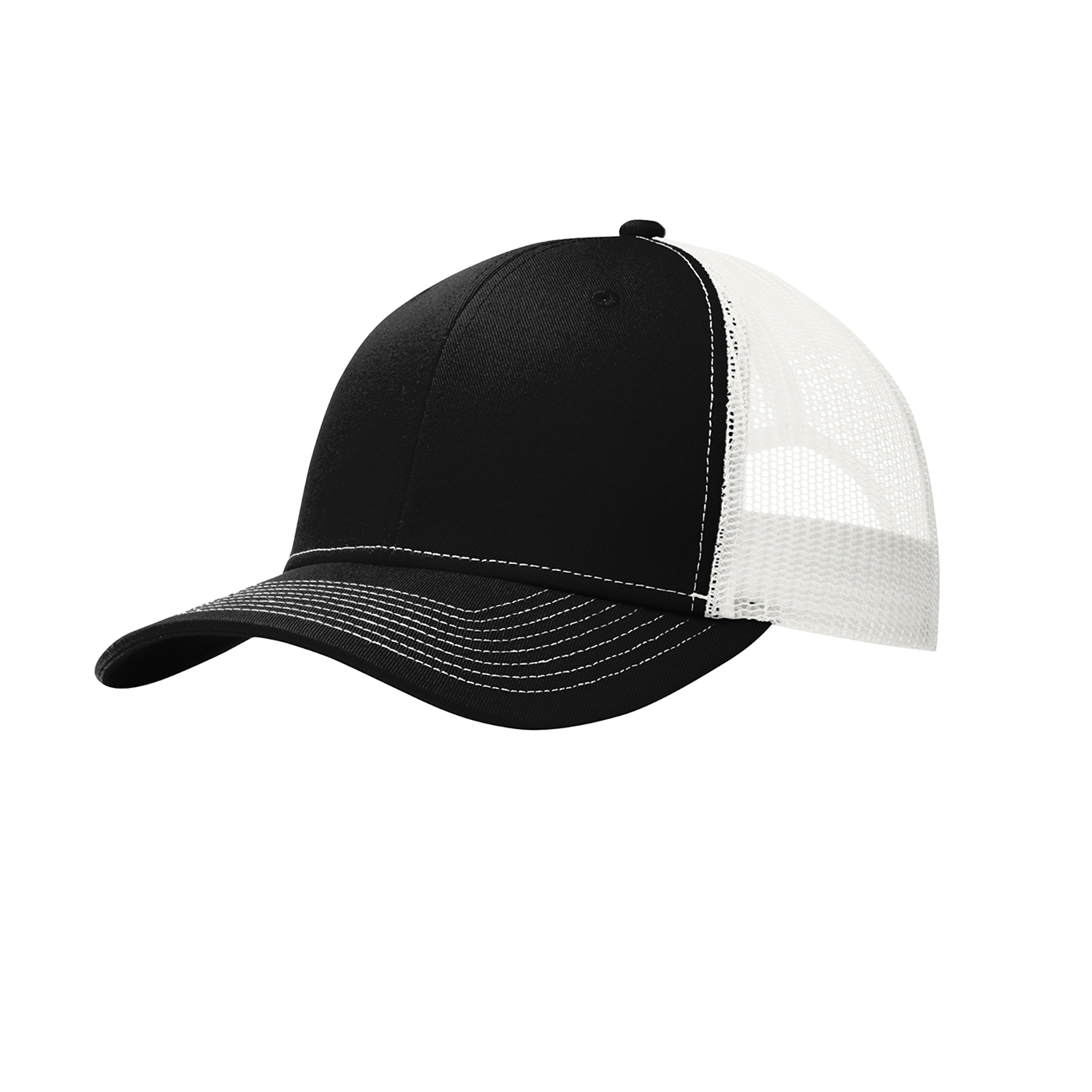 Custom Embroidered Patch Trucker Mesh Hat Black/White