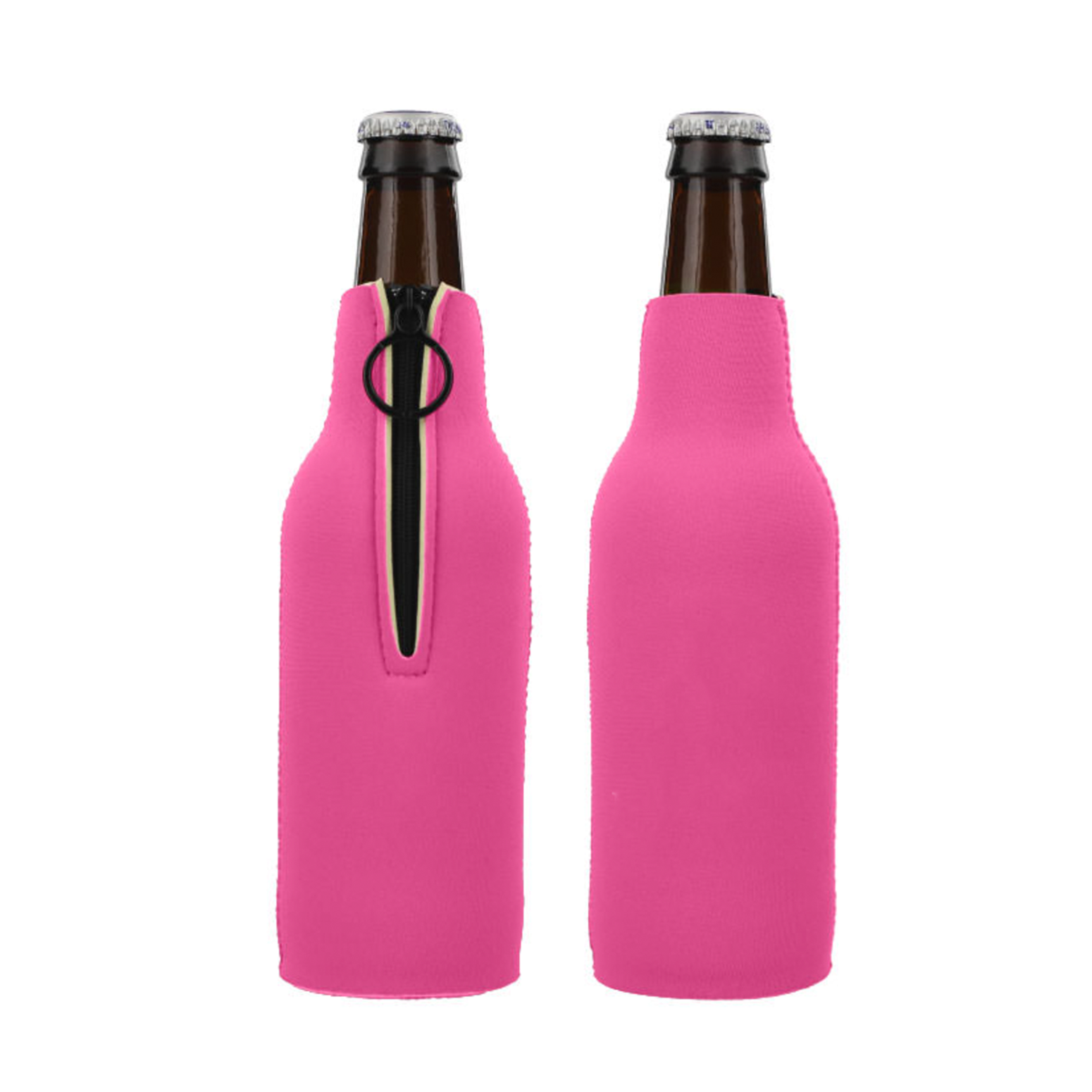 Zipper Beer Bottle Koozie (Hot Pink) - Texas Rhinestone